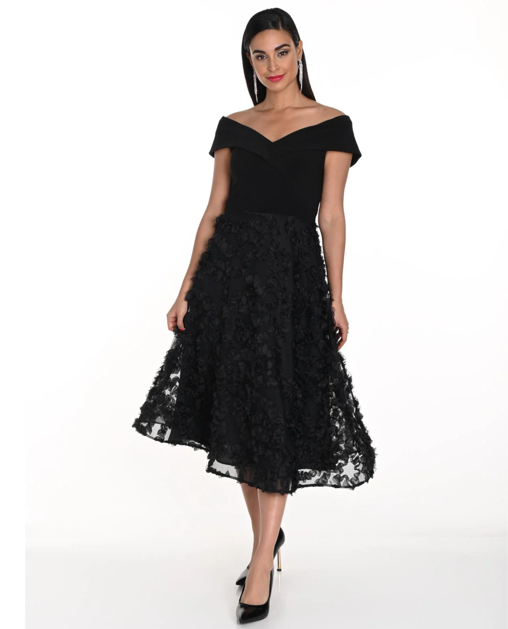 Robe en maille et mousseline à épaules dénudées FRANK LYMAN 249420U