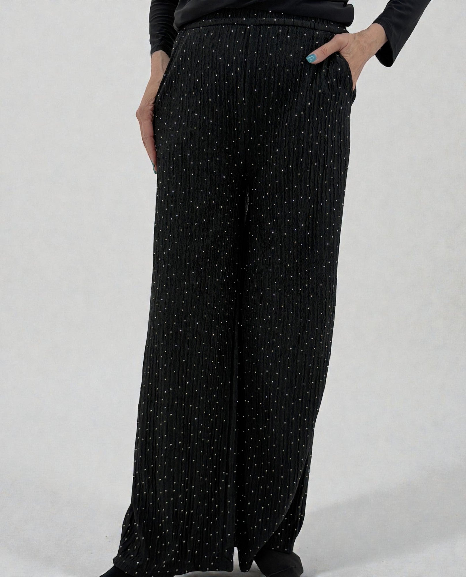 Pantalon droit froissé à strass HKG07